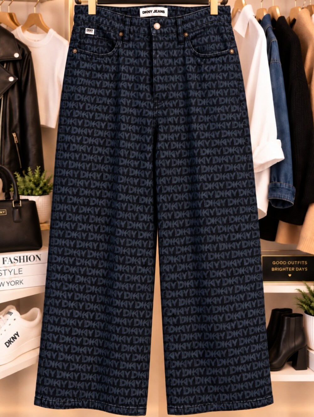 DKNY Jeans NWT High Rise Monogram Wide Leg Jeans Size 31 – 32” Inseam